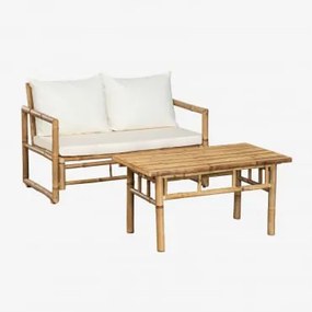 Conjunto De Sofá De 2 Lugares E Mesa De Centro De Jardim (90x50 Cm) Em Bambu Livayna Bambu - Sklum