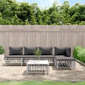 vidaXL 6 pcs conjunto lounge de jardim com almofadões aço branco