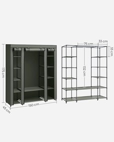 Guarda Roupa em Tecido dobrável com varão para roupa 45 x 150 x 175 cm verde sálvia