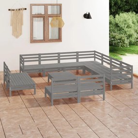 vidaXL 12 pcs conjunto lounge de jardim pinho maciço cinzento