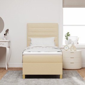 Cama Box Spring com Colchão Creme 100x200 cm Tecido