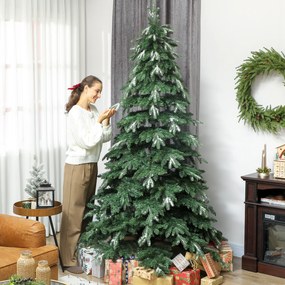 Árvore de Natal Artificial 210 cm Ramos Realistas com Efeito Neve Árvore de Natal com Suporte em Aço Base Dobrável Verde