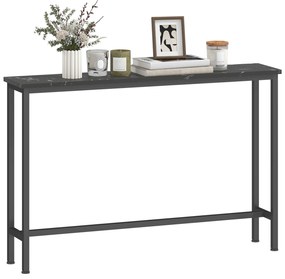 HOMCOM Mesa Consola Moderna Consola de Entrada Estreita Mesa de Sofá com Superfície com Efeito Mármore e Estrutura de Metal para Entrada Sala de Estar 100x20x66 cm Preto