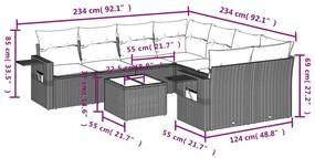 9 pcs conjunto de sofás p/ jardim c/ almofadões vime PE preto