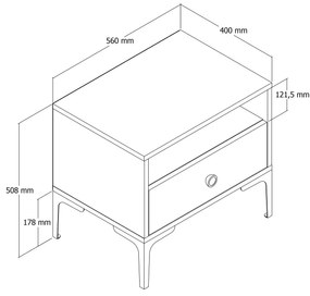 Mesa de Cabeceira Lizbon500 – Nogueira e Creme – 56x50,8x40 cm