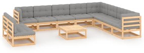vidaXL 11 pcs conjunto lounge de jardim c/ almofadões pinho maciço