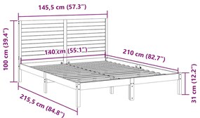 Cama extra longa sem colchão 140x210 cm madeira maciça