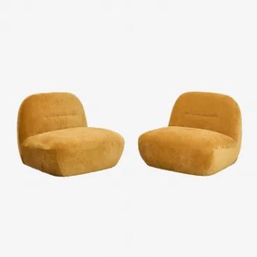 Pack De 2 Poltronas Giratórias Em Chenille Sernin Chenille Mostarda - Sklum
