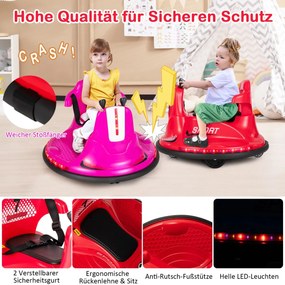 Carrinho de choque infantil 6V com rotação de 360 ​​graus, música e luzes LED coloridas, roxo