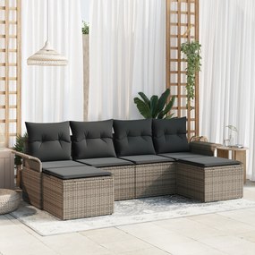 Conjunto de Sofá de Jardim 6 Peças com Almofadas Cinza Rattan PE
