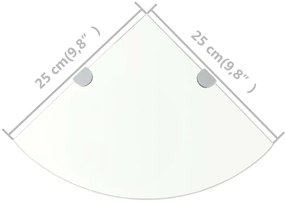 Prateleiras canto 2 pcs suportes cromados 25x25cm vidro transp.