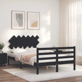 Estrutura de cama de casal c/ cabeceira madeira maciça preto