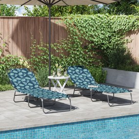 vidaXL Espreguiçadeira dobrável 2 pcs Padrão de folhas Tecido Oxford 600D