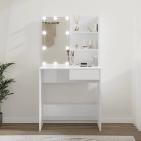 Toucador Elma com Espelho e Luzes LED - Branco Brilhante - Design Mode