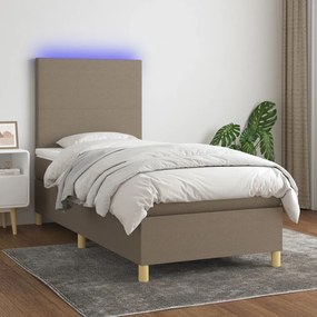 Cama box spring + colchão/LED 90x200cm tecido cinza-acastanhado