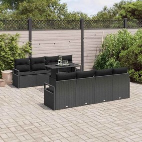 vidaXL Conjunto de Sofá de Jardim com travesseiro 9 pcs Preto vime PE