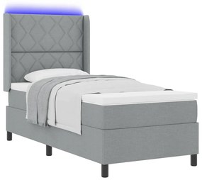 Cama Box com Colchão e LED Cinza Claro 90x200 cm