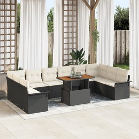 Conjunto de Sofás de Jardim vidaXL 11 Peças com Almofadas Preto Rattan