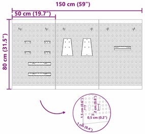 Painéis Perfurados 3 pcs com 15 Acessórios Cinza 50x80 cm Aço