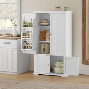 Armário de cozinha 40 x 76 x 135,8 cm com 4 prateleiras ajustáveis e 6 compartimentos nas portas Branco