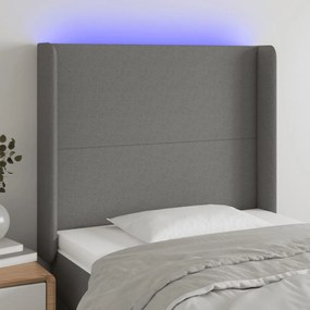 Cabeceira de cama c/ LED tecido 103x16x118/128 cm cinza-escuro