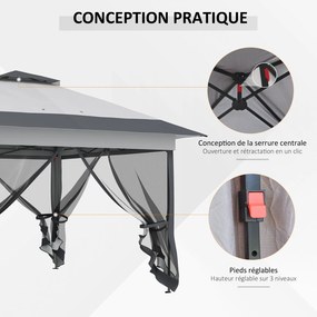 Tenda de jardim pop-up dobrável em aço e poliéster com redes mosquiteiras + saco de transporte com rodas cinzento