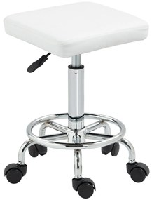 HOMCOM Banco Giratório com Rodas Altura Regulável 50-66 cm Assento Estofado em Imitação de Couro 34x34x50-66 cm Branco | Aosom Portugal