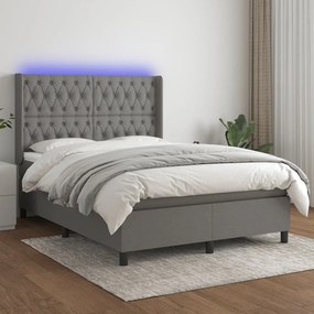 vidaXL Cama box spring c/ colchão e LED 140x190 cm tecido cinza-escuro