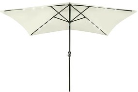 vidaXL Guarda-sol de jardim com luzes LED e poste de aço 2x3 m areia