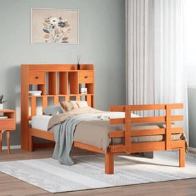 Cama com estante sem colchão 75x190cm pinho maciço castanho-mel