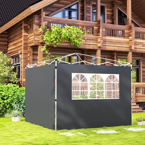 Paredes Laterais para Tenda de 295x200 cm 2 Painéis de Tecido Oxford de 300x200 cm com Janela para Festas Cinzento Escuro