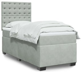 Cama com molas/colchão 90x190 cm veludo cinza-claro