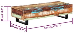 Mesa de centro 120x50x30 cm madeira recuperada maciça e aço