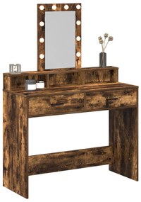 Mesa de Maquiagem vidaXL com Luzes LED Carvalho Fumado 100x41x140 cm