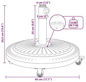 Base para Parasol vidaXL com Rodas para Postes de Ø38-48 mm 13 kg Redo