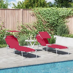 Espreguiçadeiras Dobráveis 2 pcs com Toldo Vermelho Tecido Oxford 600D