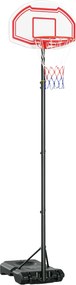 Cesto de basquetebol para exterior com poste e tabela, altura ajustável de 2,1 a 2,6 m (cesto) - preto, branco e vermelho