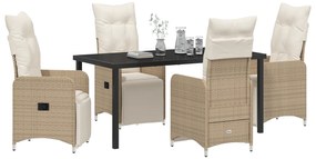 Conjunto de Jantar de Jardim de 5 Peças com Almofadas Bege em Rattan S