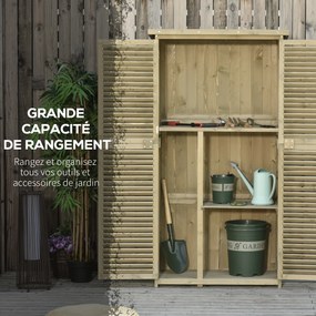 Armário de jardim, arrecadação para ferramentas com pés, 87 x 47 x 160 cm, 2 prateleiras, portas com persianas, telhado impermeável de asfalto, madeir