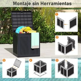 Caixa de armazenamento exterior 56 x 56 x 60,5 cm de 145 L Recipiente de PP com padrão de rattan e tampa com fechadura preto