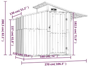 Abrigo de jardim 270x130x208,5 cm aço galvanizado castanho