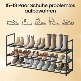 Sapateira com 3 níveis metálica  30 x 116 x 55 cm para sapatos preta