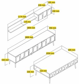 Conjunto de Mobiliário de Sala Lyon – Atlas Gold – Medidas Variadas