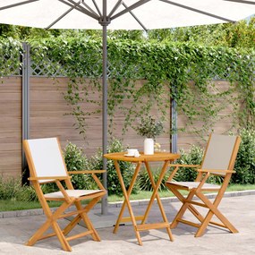 vidaXL 3 pcs conjunto de bistrô tecido e madeira maciça branco nata