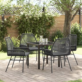 vidaXL Conjunto de Jantar de Jardim com 5 Peças e Almofadas em Rattan Poly Preto