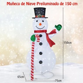 Decoração natal de boneco de neve de 150 cm com 180 luzes LED Chapéu e cachecol de festa