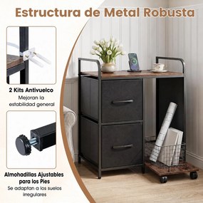 Suporte para Impressora e Trituradora de Papel, 62 x 45 x 78 cm, Estação de Carregamento Integrada, Castanho