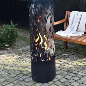 Esschert Design Tambor combustão Flames aço carbono preto FF408