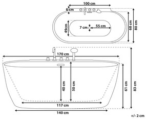 Banheira autónoma em acrílico branco 170 x 80 cm ROTSO Beliani