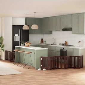 vidaXL Portão p/ cães c/ porta dobrável 9 painéis 450cm álamo castanho